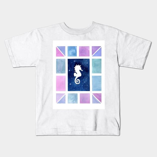 Sea Horse with pastel mosaic Kids T-Shirt by Sandraartist